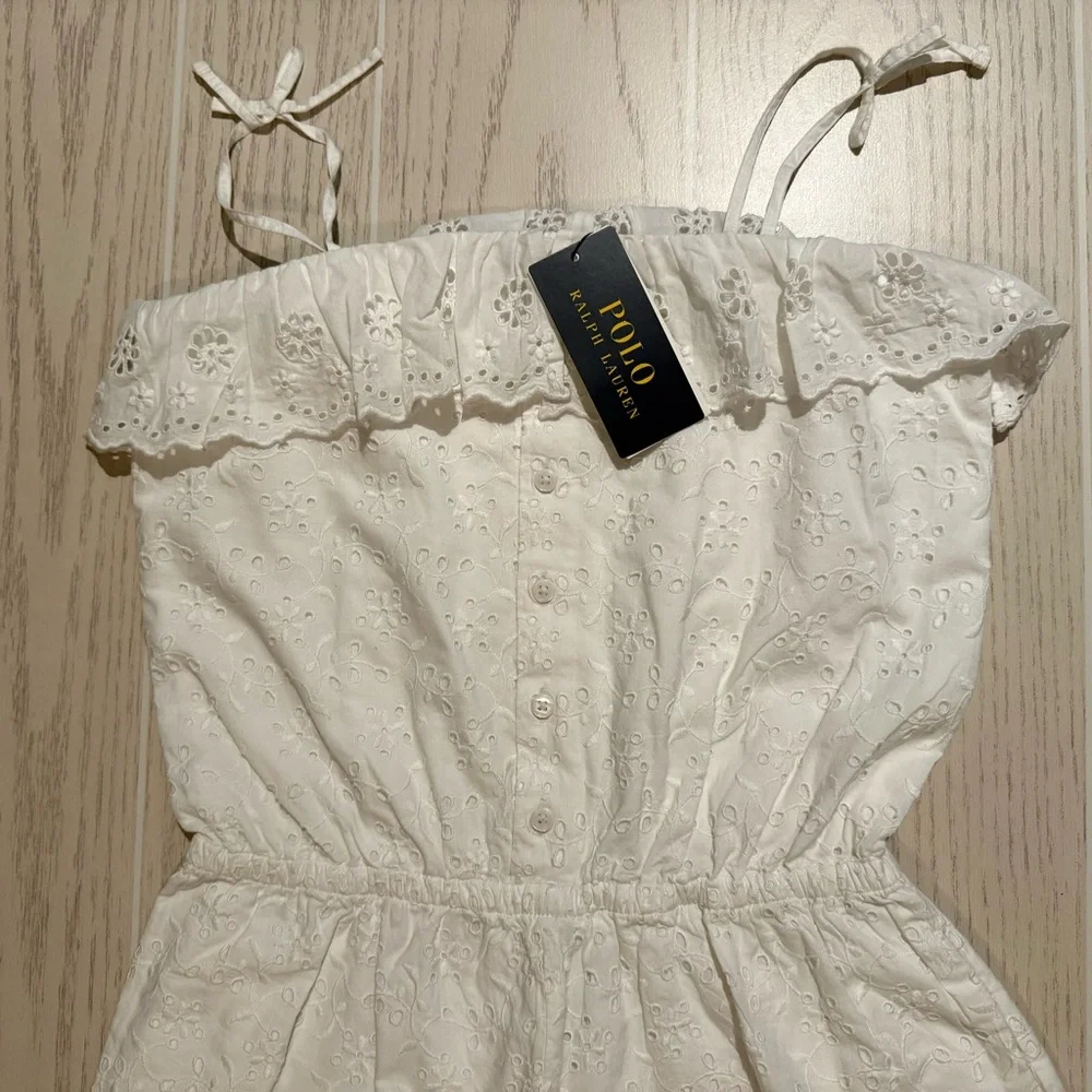 Polo Ralph Lauren Girls White Eyelet Romper Size‎ 12 NWT